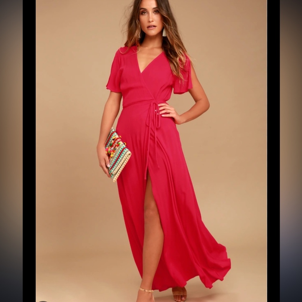 Lulus much obliged red wrap maxi dress